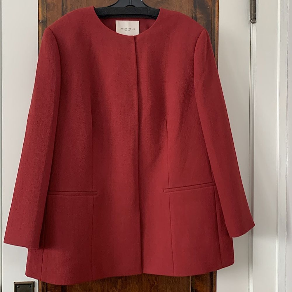 Lafayette 148 Wool Collarless Jacket Claret 16W Excellent Condition - Picture 2 of 6